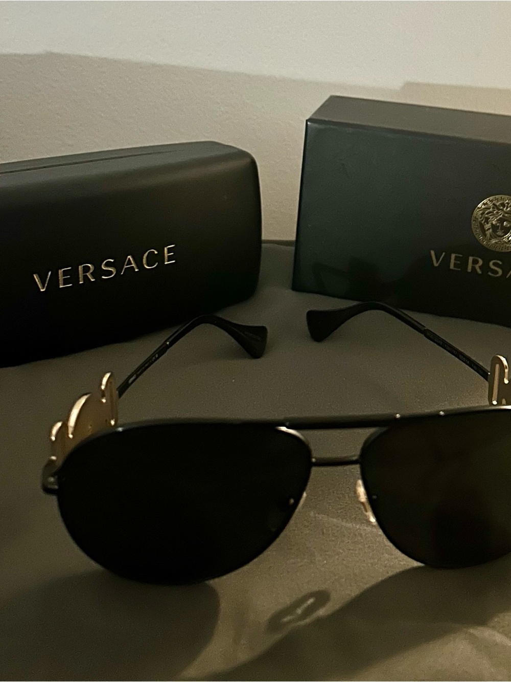 Versace Black Sunglasses with Gold Accents